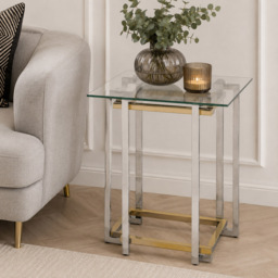 Premier Housewares Elino Silver and Gold Glass Top Side Table - thumbnail 4