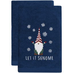 Noel Square Navy Xmas Gonks Cotton Velour Hand Towel 2 Pack