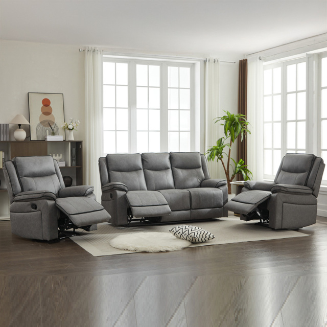 Furniture One Grey 5 Seater Manual Sectional Recliner Couches Sofa Set - image 1