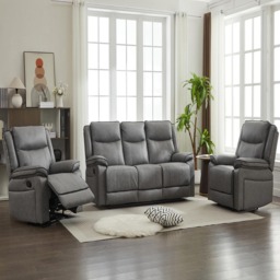 Furniture One Grey 5 Seater Manual Sectional Recliner Couches Sofa Set - thumbnail 3