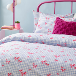 Heya Home Gingham Bows Printed Blue Super King Size Duvet Set - thumbnail 2