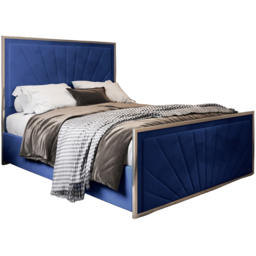 Roxy Small Double Blue Soft Velvet Upholstered Metal Bed Frame with Chevron Headboard - thumbnail 2