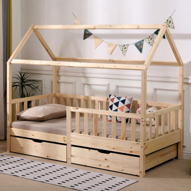 Portland Wood House Natural Style B 2 Drawer Kids Bed Frame - image 1
