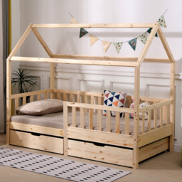 Portland Wood House Natural Style B 2 Drawer Kids Bed Frame