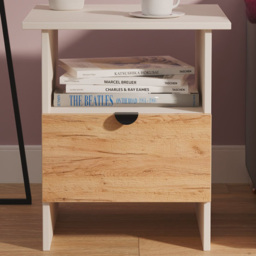 Crowndale Bora Single Drawer Single Shelf Gold Craft Oak and Kashmir Lamp Table Ready Assembled
