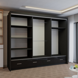 M N Furniture Seliyaa 3 Door 4 Drawer Black High Gloss Sliding Door Wardrobe 255cm - thumbnail 4