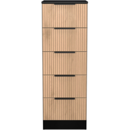 Crowndale Java Slatt Effect and Black 5 Drawer Tall Bedside Cabinet - thumbnail 2