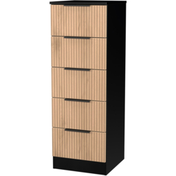 Crowndale Java Slatt Effect and Black 5 Drawer Tall Bedside Cabinet - thumbnail 4