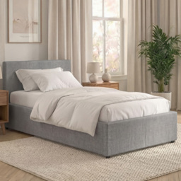 VIDA DESIGNS Veronica Light Grey Single Linen Ottoman Bed with Padded Headboard