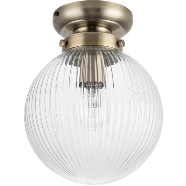 Cosylyte Finley Bathroom Ribbed Glass Ceiling Light with Brushed Brass Base - image 1