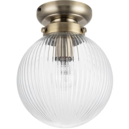 Cosylyte Finley Bathroom Ribbed Glass Ceiling Light with Brushed Brass Base - thumbnail 1
