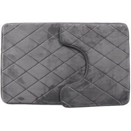 Grey Diamond Bath and Pedestal Mat Set