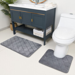 Grey Diamond Bath and Pedestal Mat Set - thumbnail 2