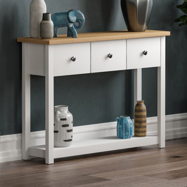 Vida Designs Arlington 3 Drawer White and Oak Console Table - image 1