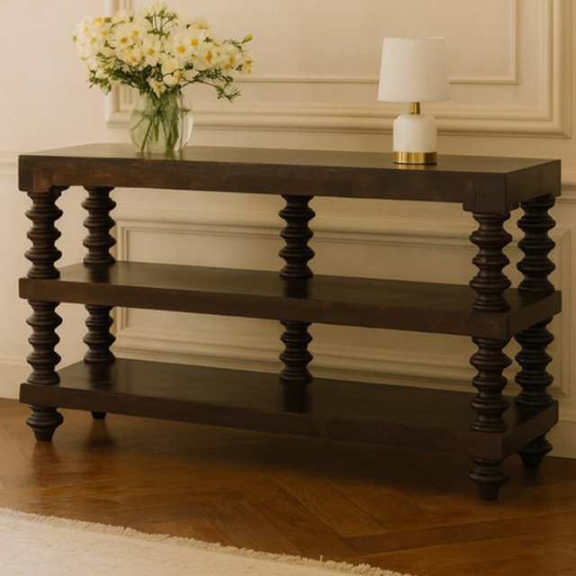 Artisan Furniture Carbon Ash 2 Shelf Spindle-Shaped Pillars Mango Wood Console Table - image 1