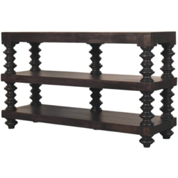 Artisan Furniture Carbon Ash 2 Shelf Spindle-Shaped Pillars Mango Wood Console Table - thumbnail 4