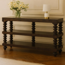 Artisan Furniture Carbon Ash 2 Shelf Spindle-Shaped Pillars Mango Wood Console Table