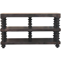 Artisan Furniture Carbon Ash 2 Shelf Spindle-Shaped Pillars Mango Wood Console Table - thumbnail 2