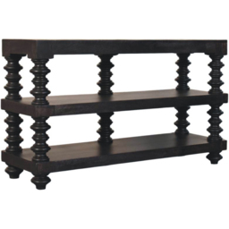 Artisan Furniture Carbon Ash 2 Shelf Spindle-Shaped Pillars Mango Wood Console Table - thumbnail 3