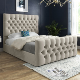Novara Silver King Size Velvet Upholstered Bed Frame with Pleated Chesterfield Headboard