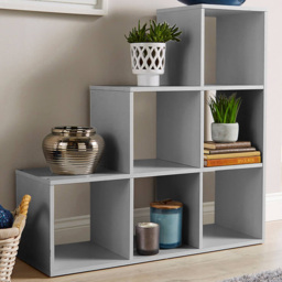Home Source Grey 6 Cube Staircase Storage Shelf Unit