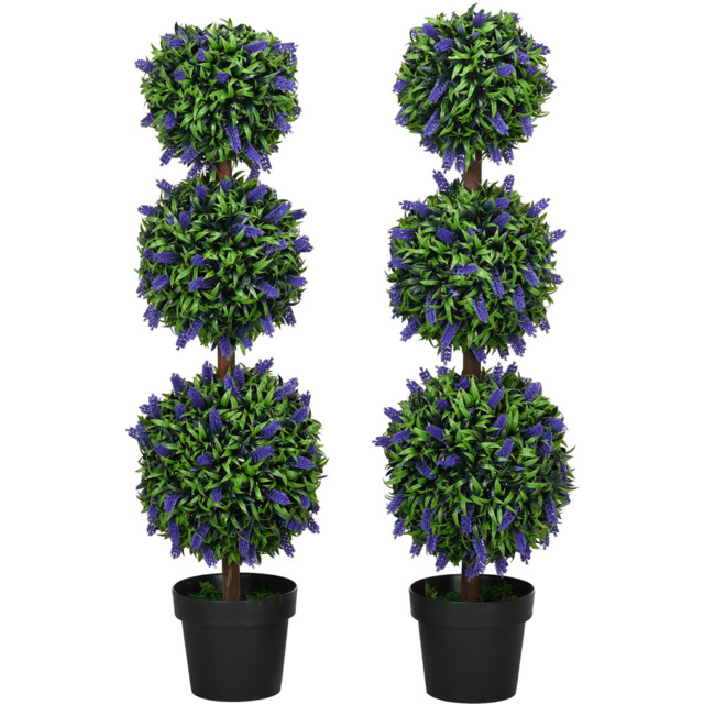 HOMCOM Lavender Flowers Ball Trees Artificial Plants 110cm 2 Pack - image 1