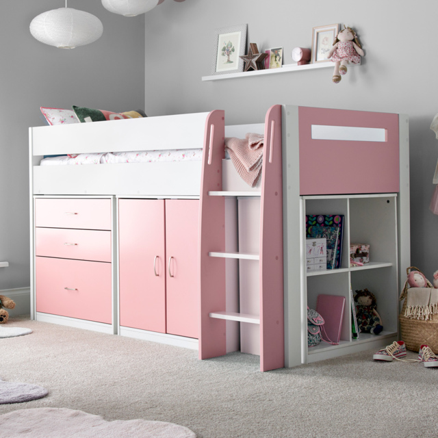 Bedmaster Lacy Pink Storage Mid Sleeper with Pocket Sprung Mattress - image 1