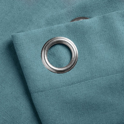 Alan Symonds Velvet Chenille Ring Top Eyelet Curtains Teal 142 x 183cm - thumbnail 2