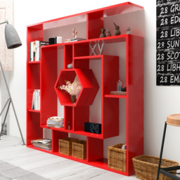 Decorotika Labrina Red 8 Tier Hexagonal Geometric Bookcase