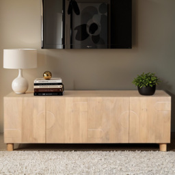 IH Design Ajmer 4 Door Solid Wood Large Low Board TV Cabinet