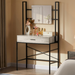 VIDA DESIGNS Brooklyn Single Drawer Grey Industrial Vanity Dressing Table with Mirror