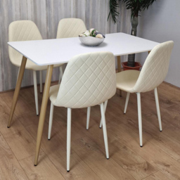 Portland 4 Seater Faux leather Dining Set White and Cream