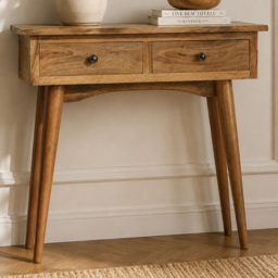 Artisan Furniture Oak-ish 2 Drawer Solid Wood Mini Hallway Console Table
