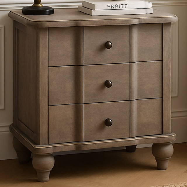 Artisan Furniture Beaumont Grey 3 Drawer Solid Wood Curved Nightstand - image 1