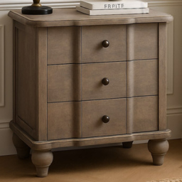 Artisan Furniture Beaumont Grey 3 Drawer Solid Wood Curved Nightstand - thumbnail 1