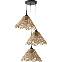 ValueLights Vine Flower Black and Natural Rattan 3 Drop Cluster Ceiling Pendant Light