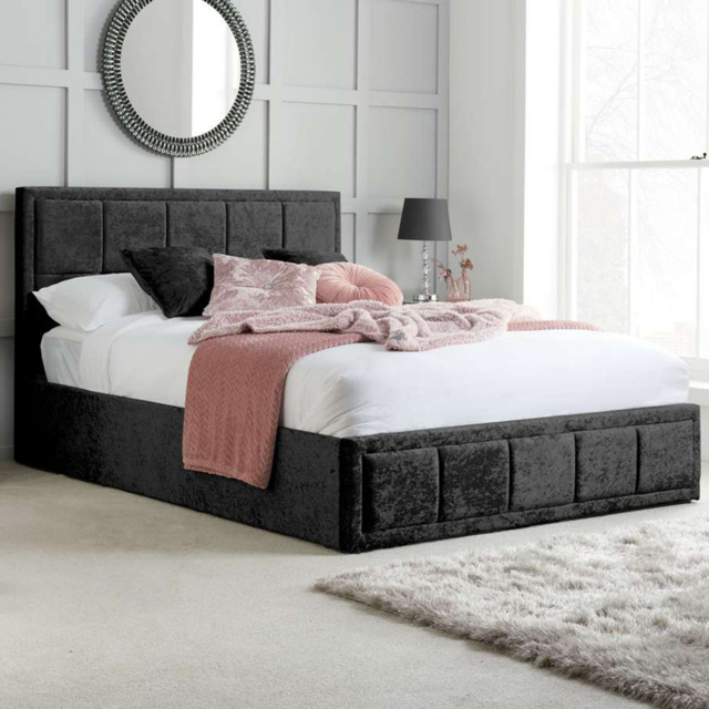 Hannover King Size Black Crushed Velvet Ottoman Bed Frame - image 1