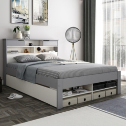 Fabio King Size Grey and White Wooden Single Drawer Storage Bed - thumbnail 1