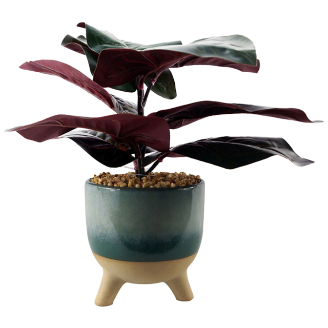 Leaf Artificial Ficus Plant with Teal Blue Green Ceramic Planter 35cm - image 1
