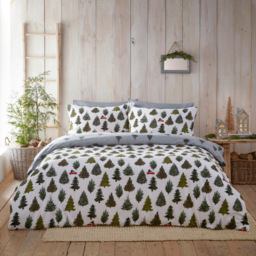furn. Double Green Evergreen Brushed Cotton Duvet Cover Set