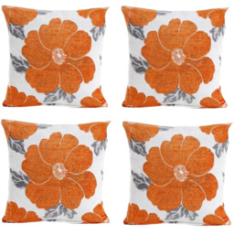 Alan Symonds Chenille Orange Poppy Floral Cushion with Polyester Filled Pad 45 x 45cm 4 Pack