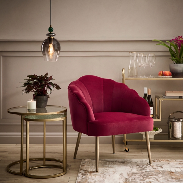 Sophia Velvet Scallop Accent Chair - Raspberry
