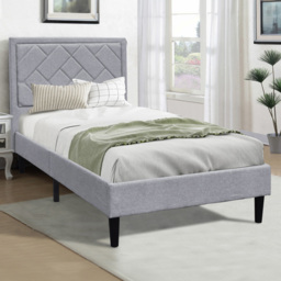 Brooklyn Single Light Grey Padded Headboard Bed Frame - thumbnail 1
