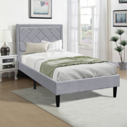 Brooklyn Single Light Grey Padded Headboard Bed Frame - thumbnail 3