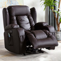 Furniture Online Caesar Bonded Leather Brown Automatic Recliner Electric Heat and Massage Chair