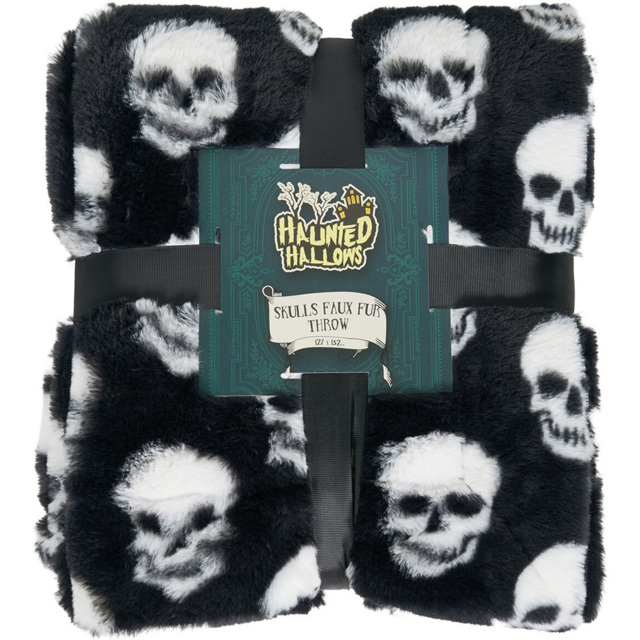 Skulls Faux Fur Throw Black - image 1
