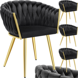 tectake Astano Black and Gold Velvet Padded Knot Dining Chair Set of 4 - thumbnail 2