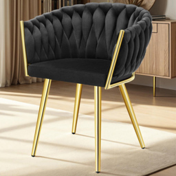 tectake Astano Black and Gold Velvet Padded Knot Dining Chair Set of 4