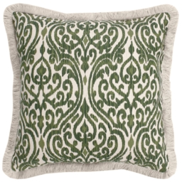 Printed Fringe Cushion - Green - thumbnail 1