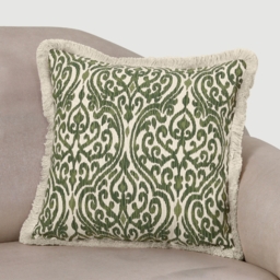 Printed Fringe Cushion - Green - thumbnail 2